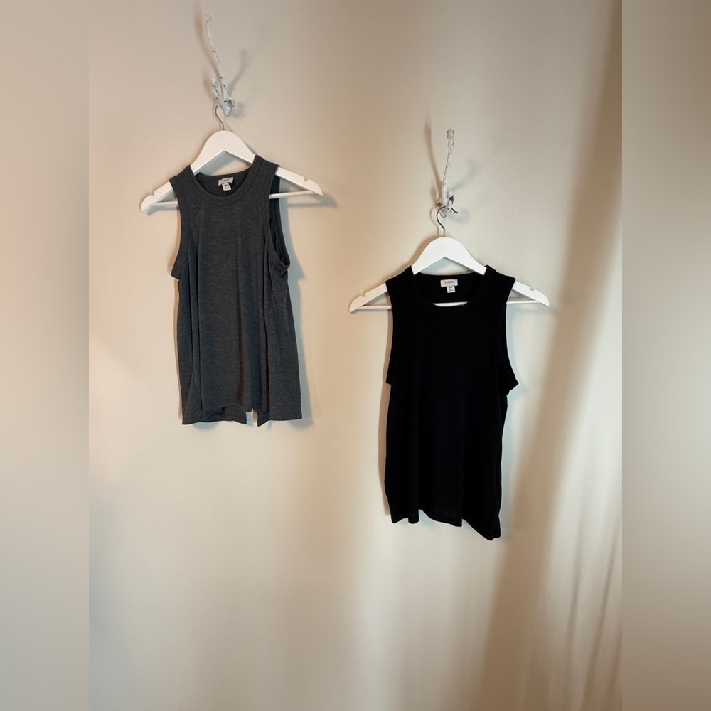 J. Crew Split Back Tank Top Bundle Set Of 2 XS Grey Black EUC